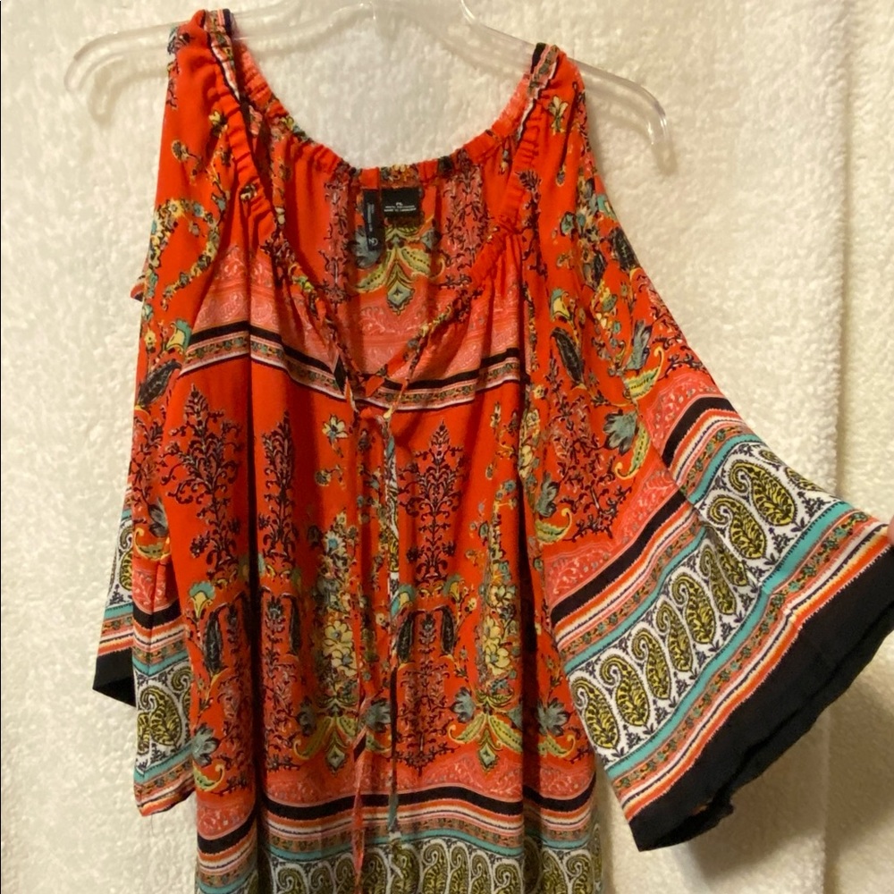 Shoulder Peep Multi Colored Lightweight Blouse - image 1